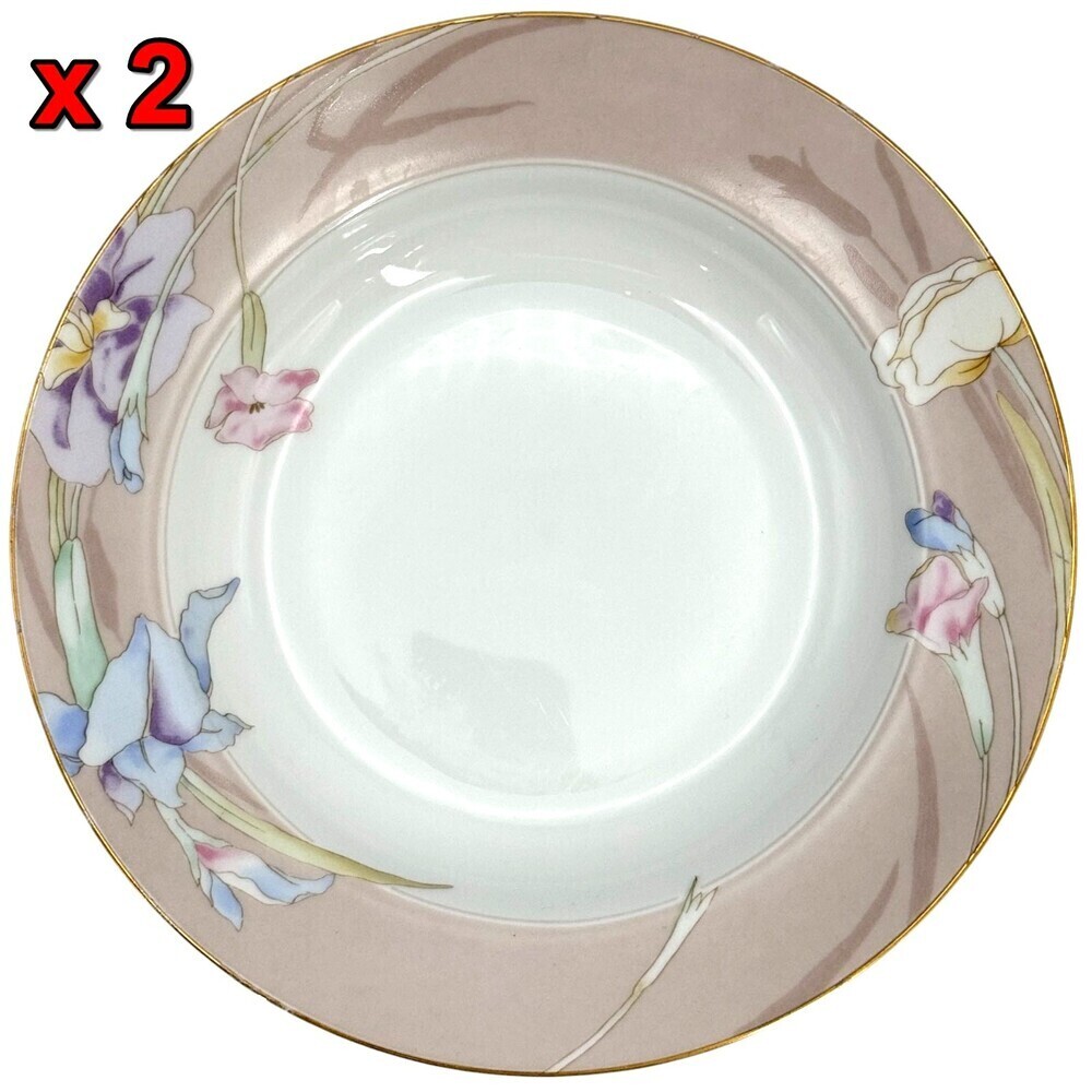 2 Mikasa Charisma Beige L9048 Soup Bowl 8.5" Floral Dinnerware VTG